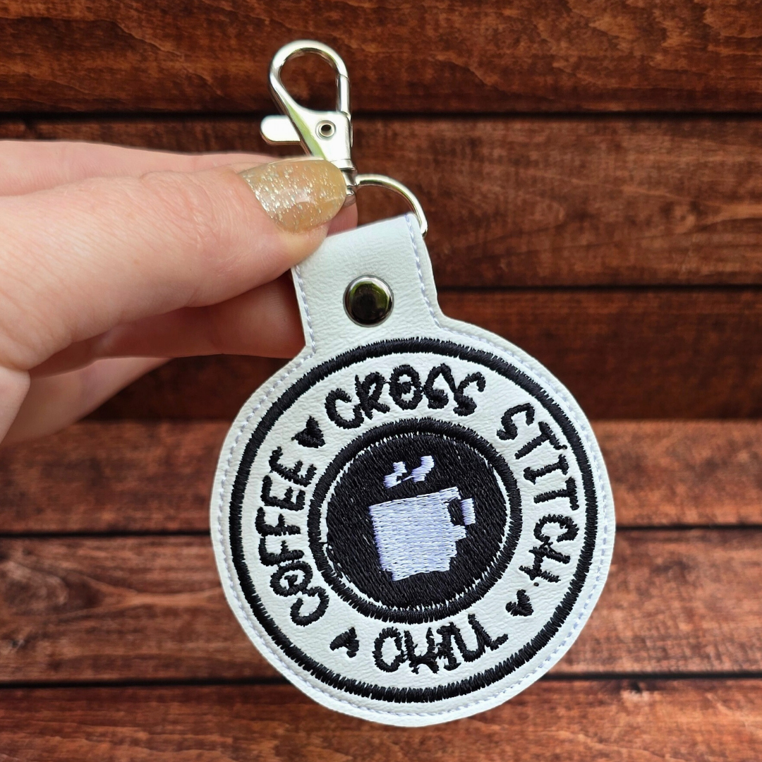 Cross Stitch and Coffee | Embroidered Keychain