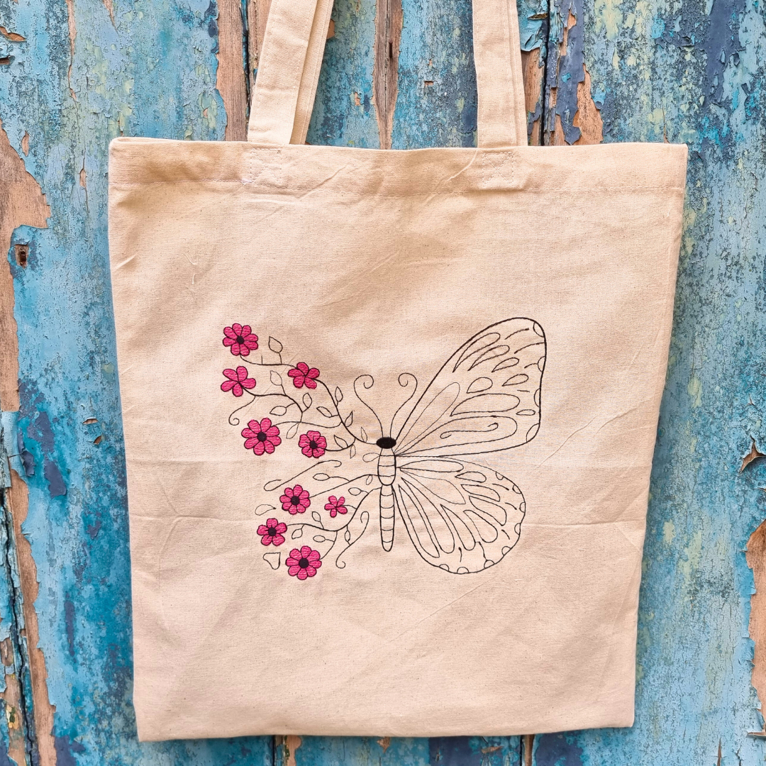 Floral Butterfly | Embroidered Tote Bag