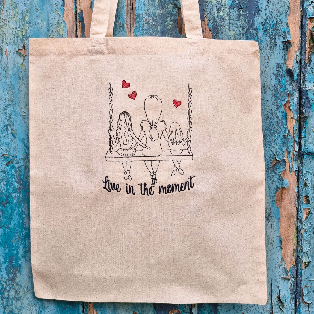 Live In The Moment | Embroidered Tote Bag