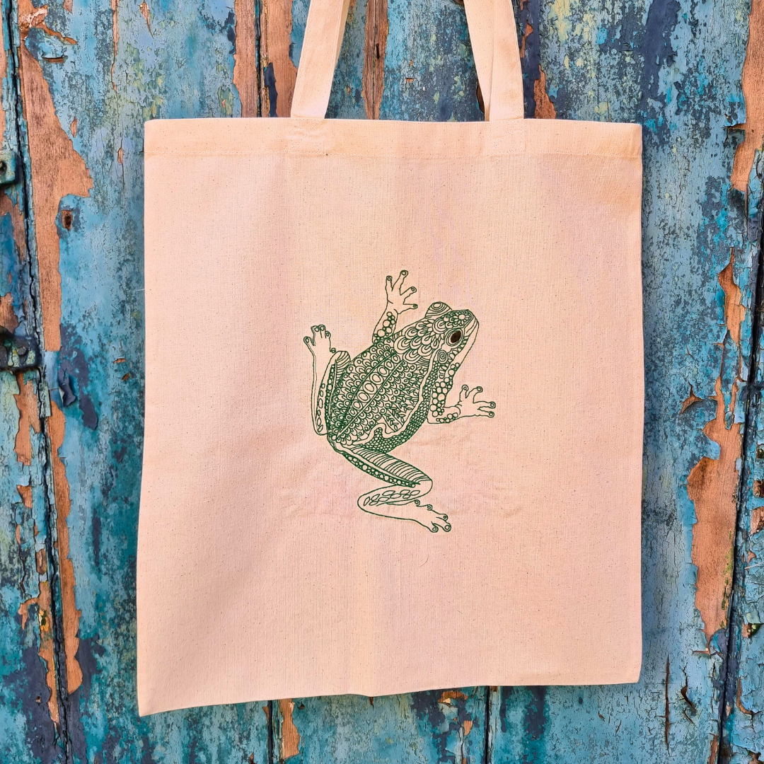Henna Style Tree Frog | Embroidered Tote Bag