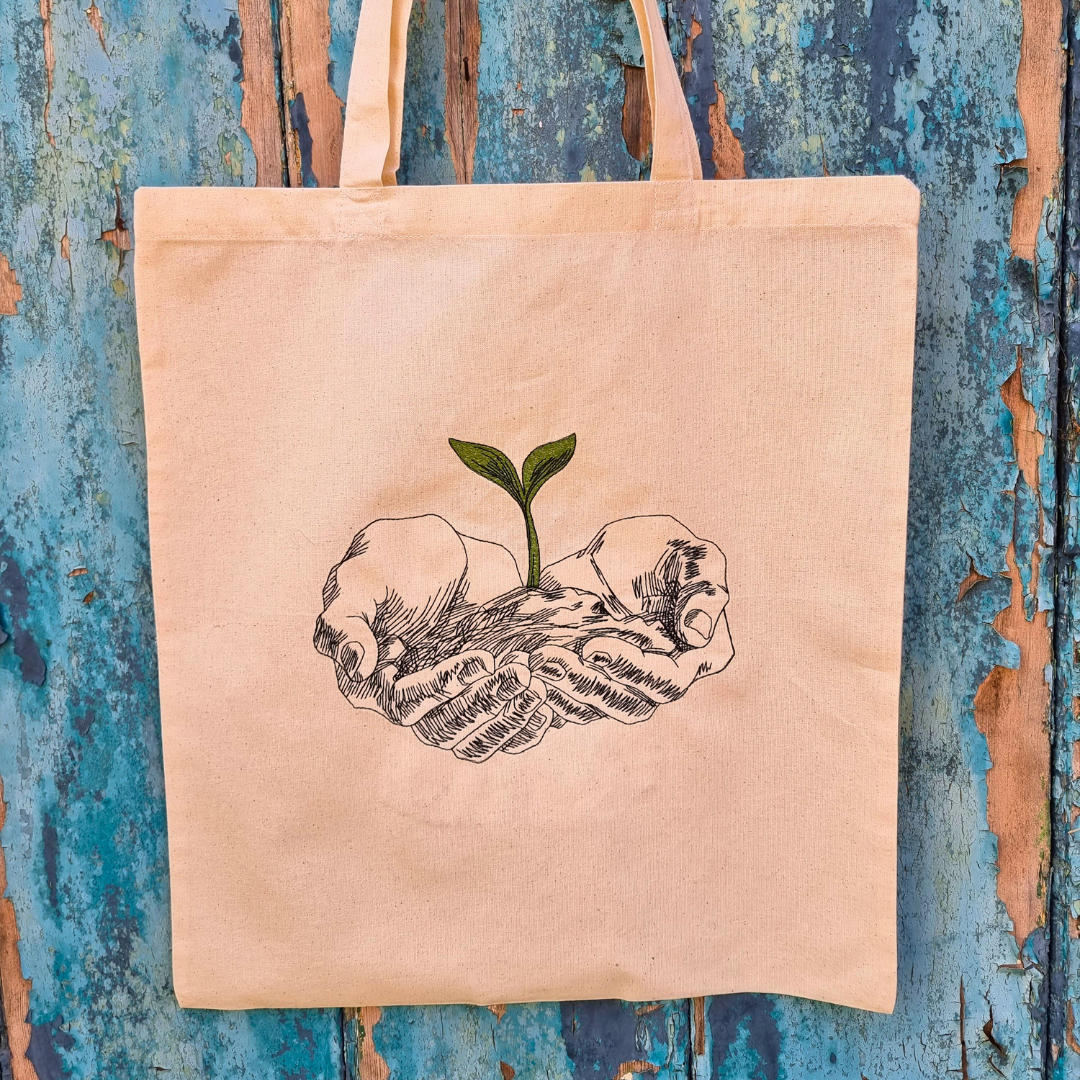 Life in your Hands Line Art | Embroidered Tote Bag