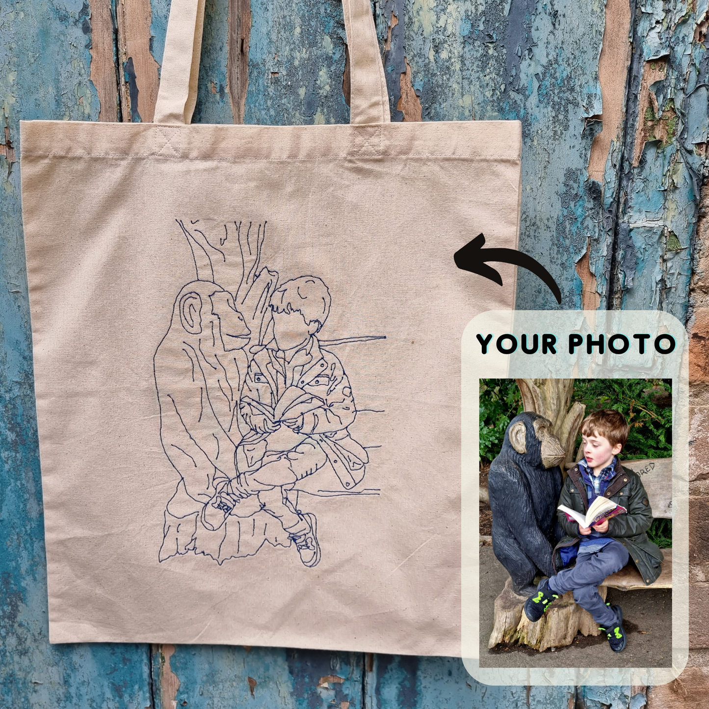 Custom Line Art Photo | Embroidered Tote Bag
