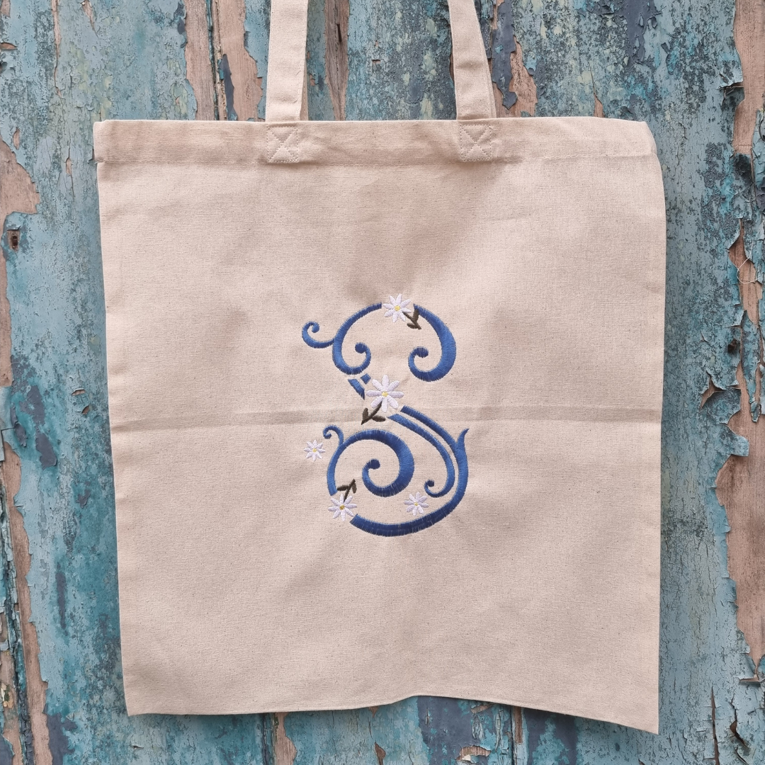 Personalised Regal Daisies Initial | Embroidered Tote Bag