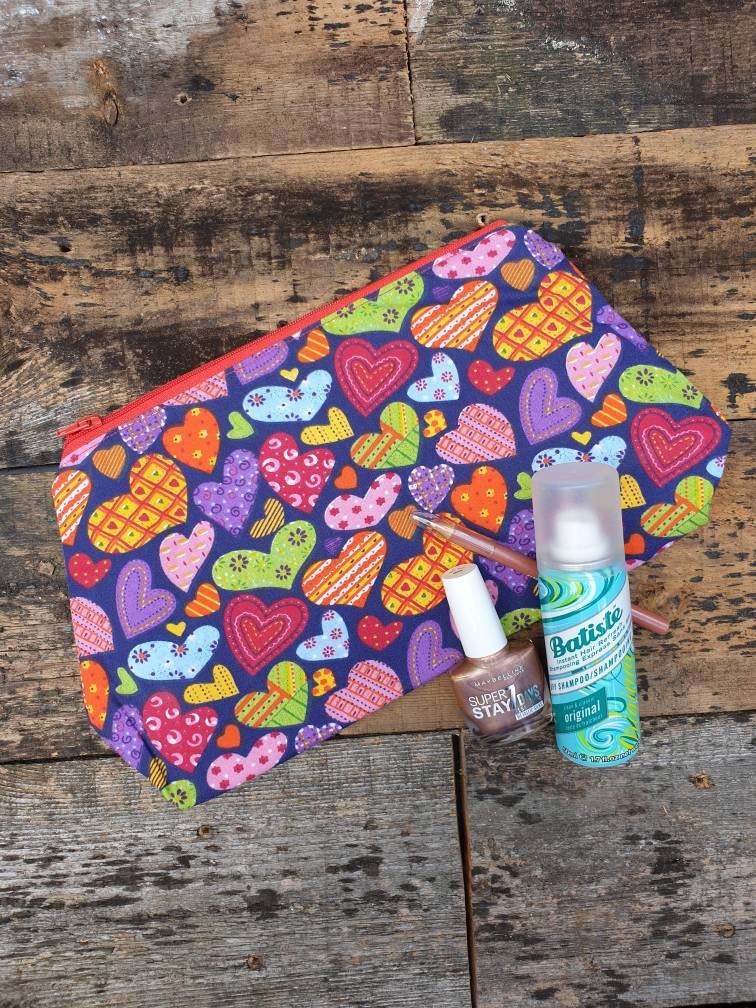 Multicoloured Heart Pouch Bag | Large Makeup Bag