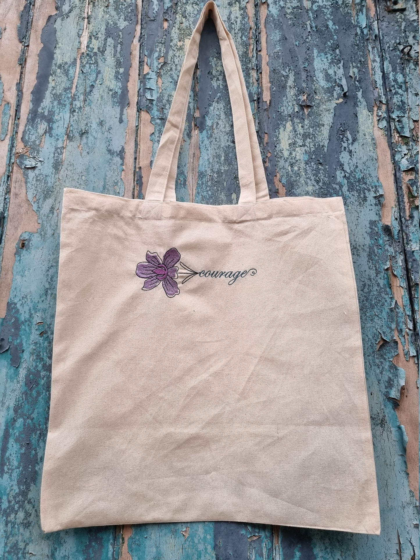 Inspirational Word and Flower | Embroidered Tote Bag
