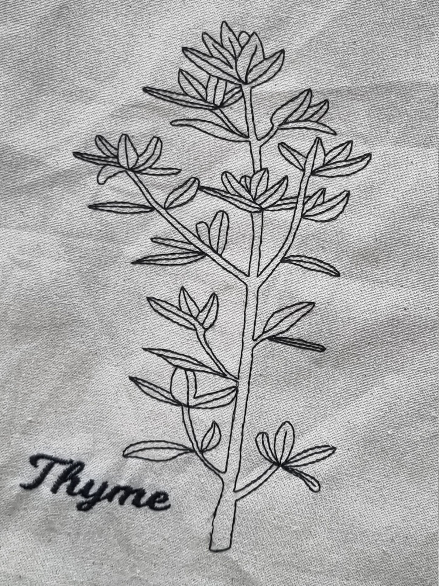 Line Art Botanical Herb | Embroidered Tote Bag