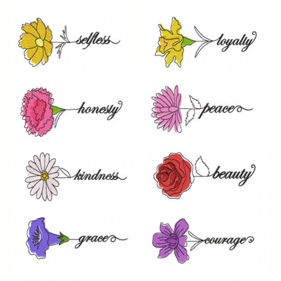 Inspirational Word and Flower | Embroidered Tote Bag