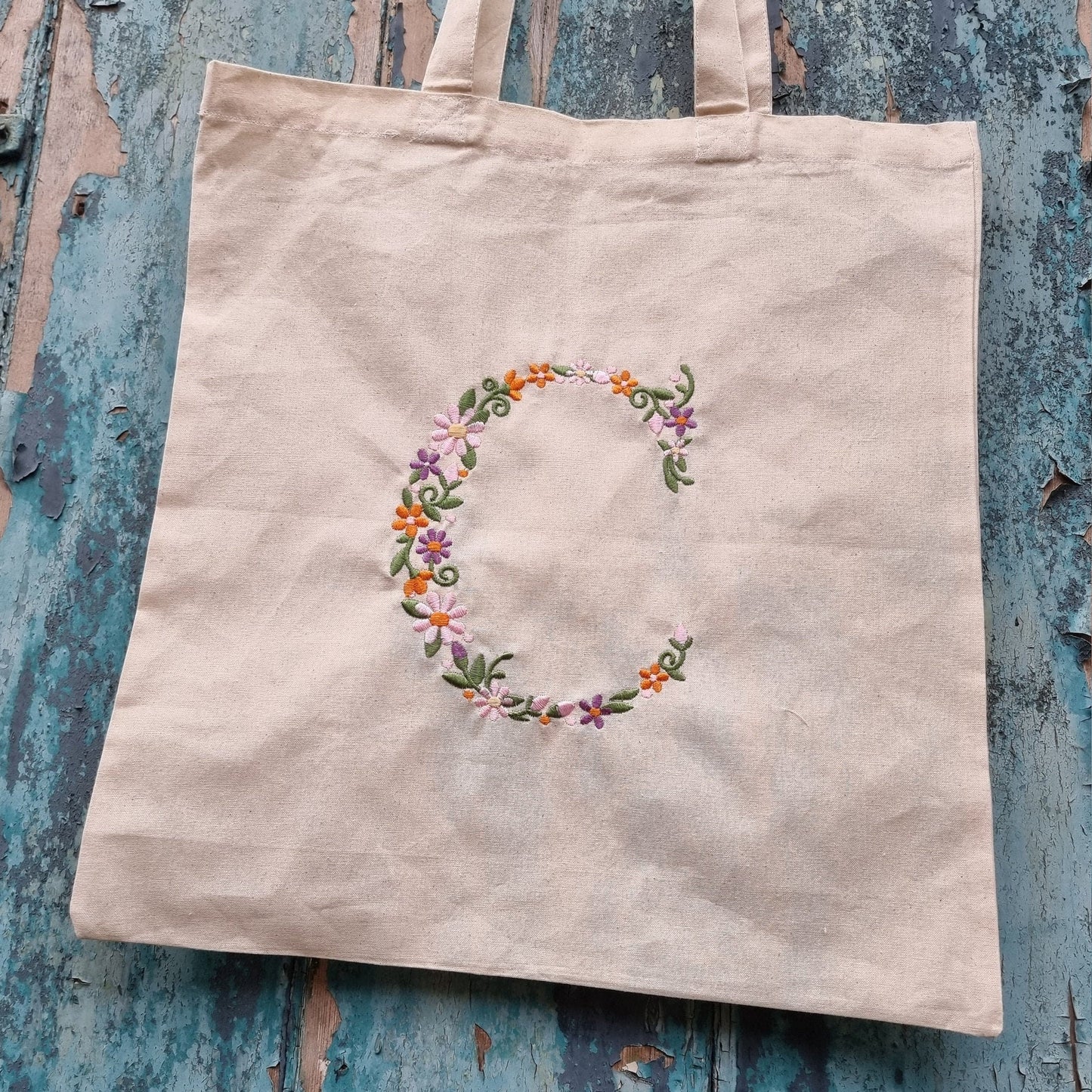 Floral Initial | Embroidered Tote Bag