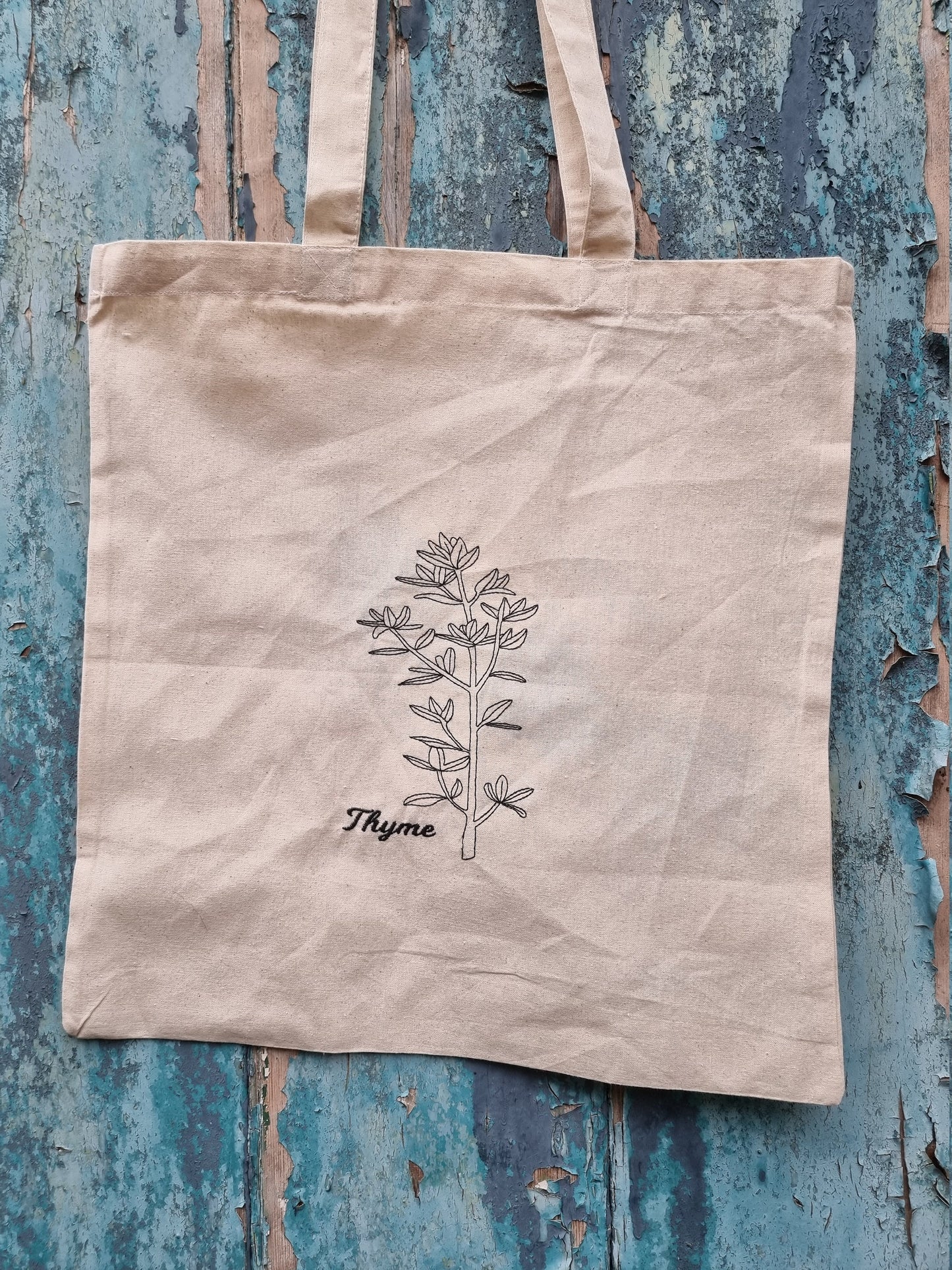 Line Art Botanical Herb | Embroidered Tote Bag