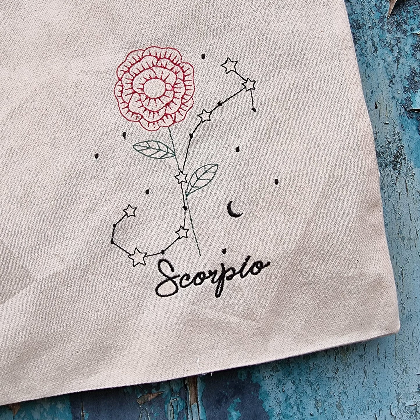 Floral Zodiac Line Art | Embroidered Tote Bag