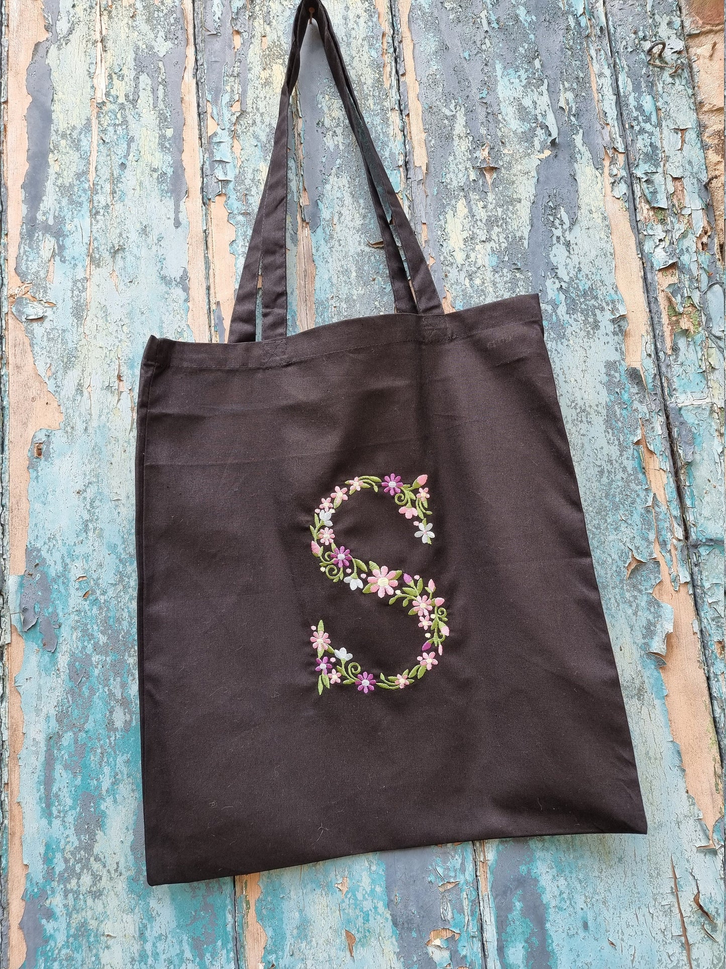 Floral Initial | Embroidered Tote Bag