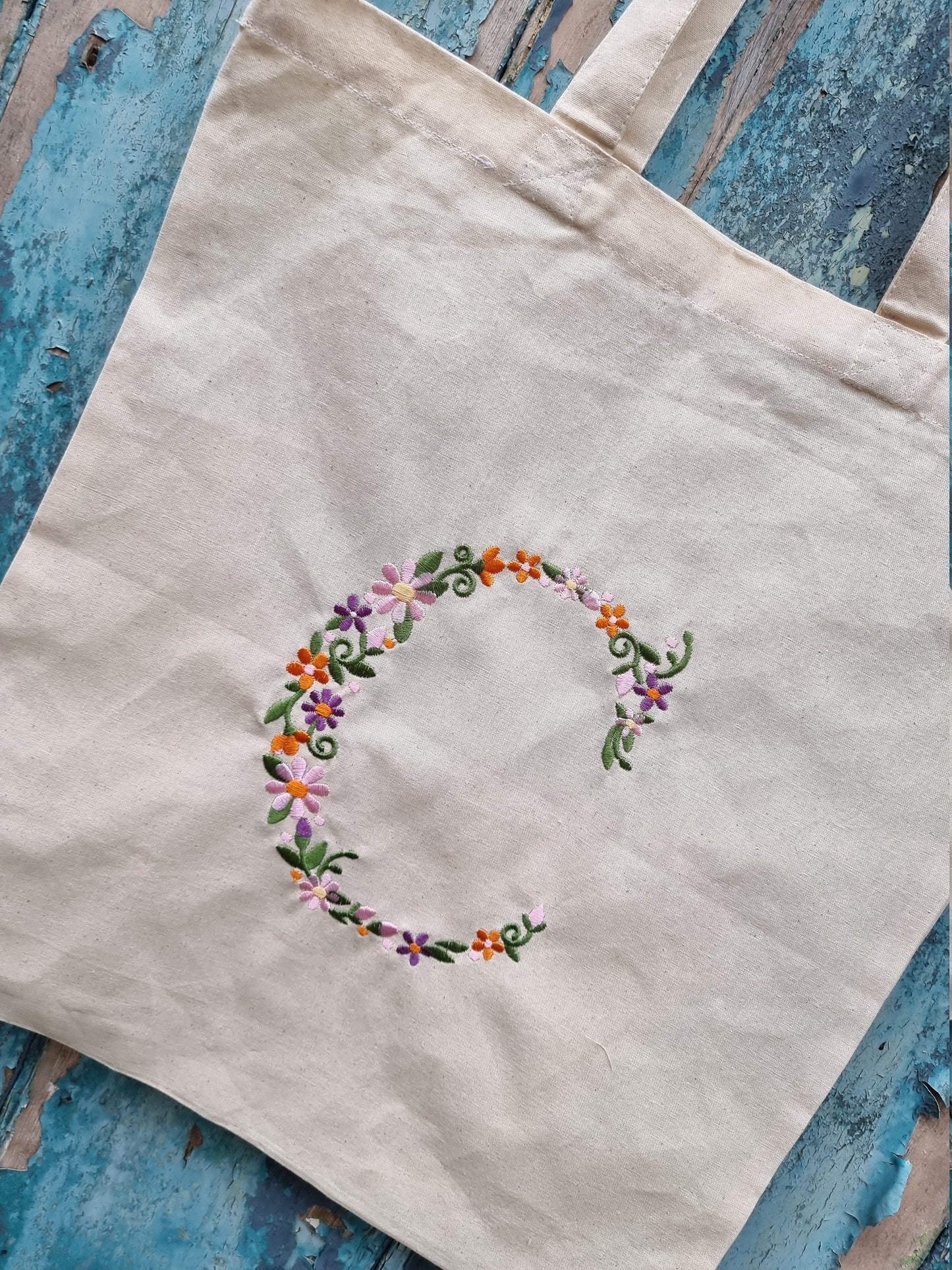 Floral Initial | Embroidered Tote Bag