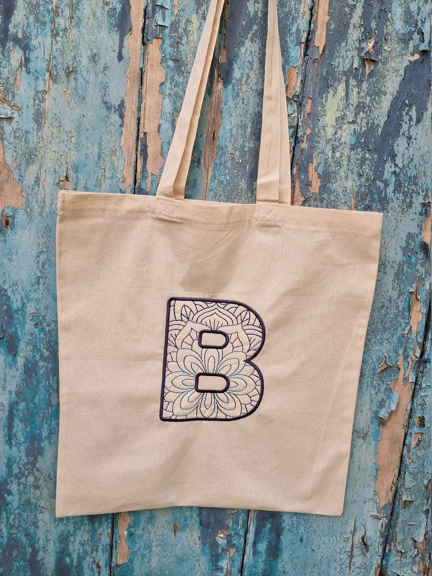 Bold Mandala Initial Monogram | Embroidered Tote Bag