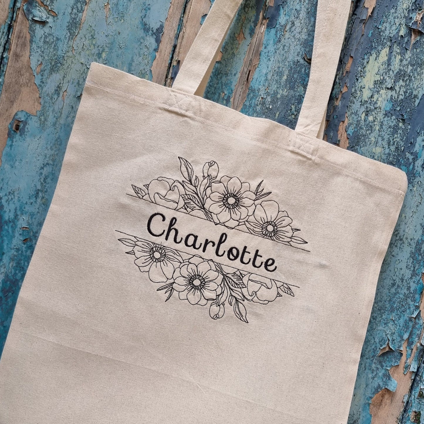 Floral Split Line Art | Embroidered Tote Bag