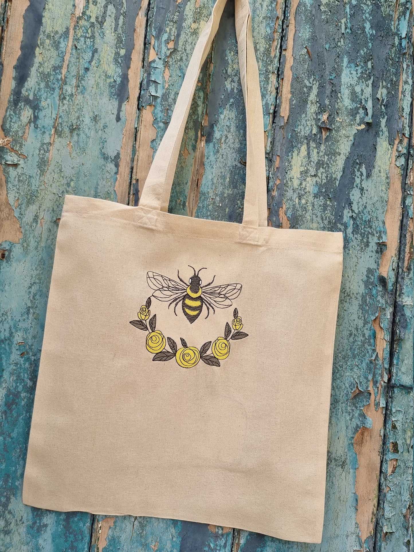 Sketched Bumble Bee Emblem | Embroidered Tote Bag