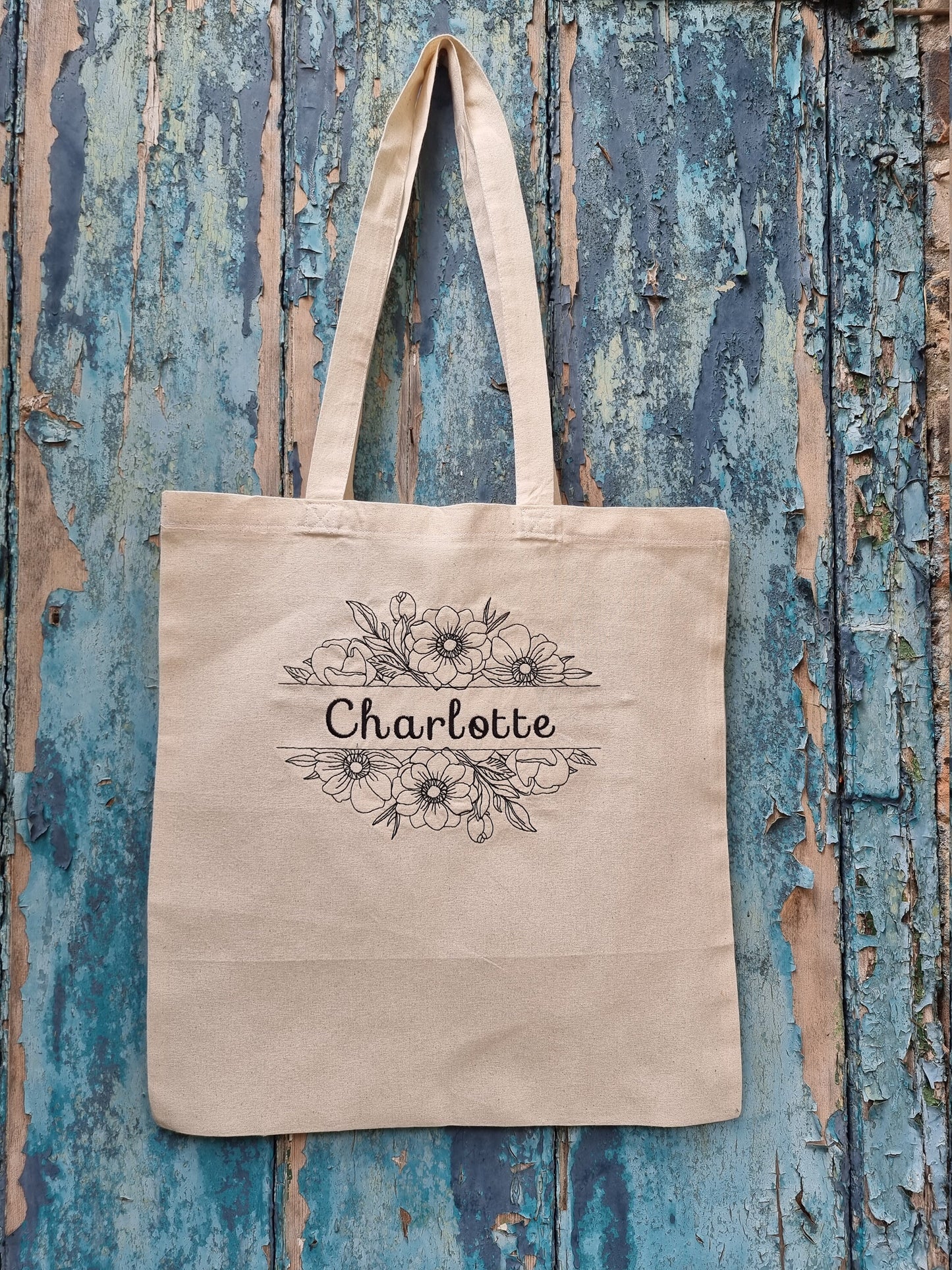 Floral Split Line Art | Embroidered Tote Bag