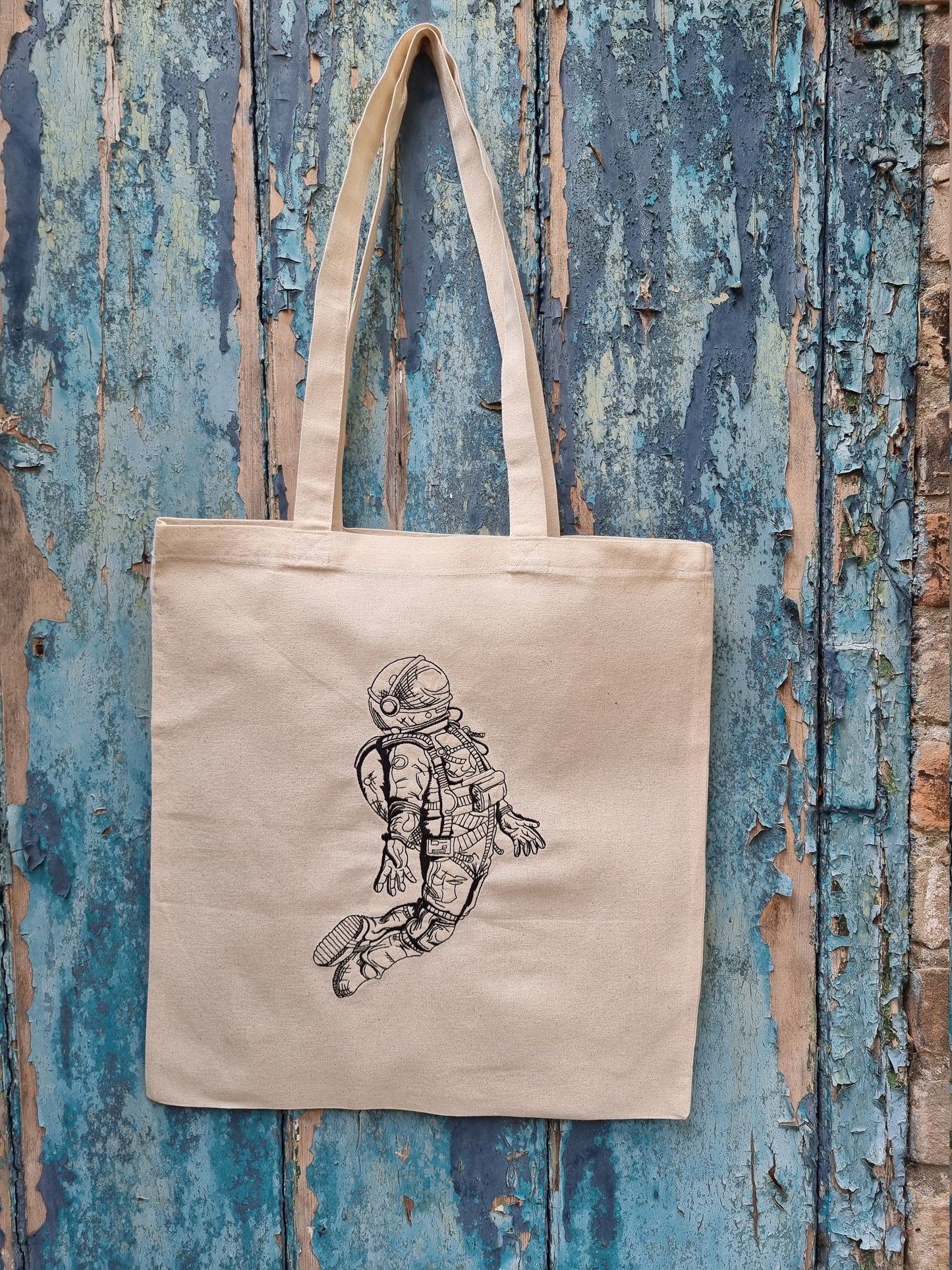Line Art Cosmic Spaceman | Embroidered Tote Bag