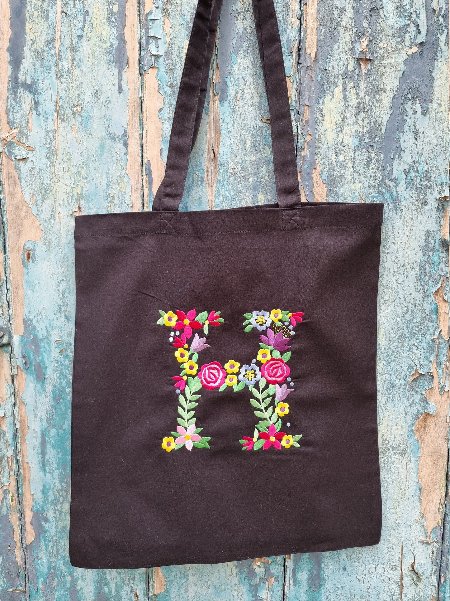 Floral Initial | Embroidered Tote Bag