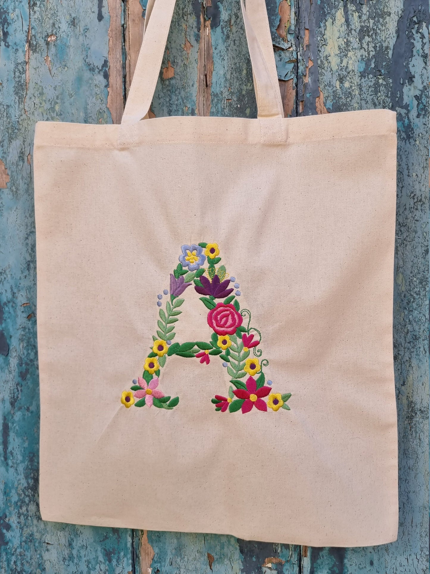 Floral Initial | Embroidered Tote Bag