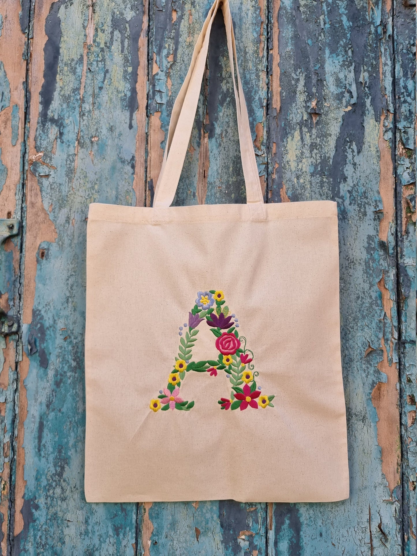 Floral Initial | Embroidered Tote Bag