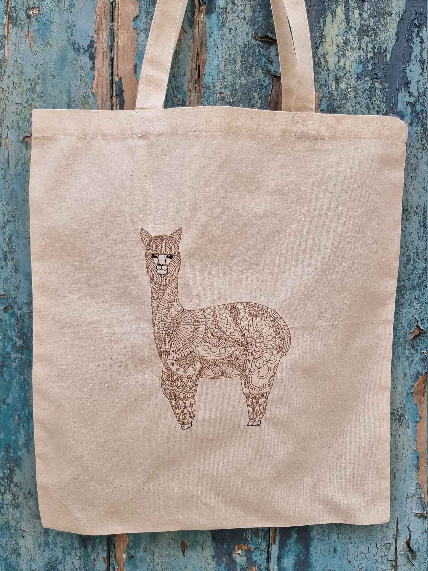 Henna Style Llama Line Art | Embroidered Tote Bag