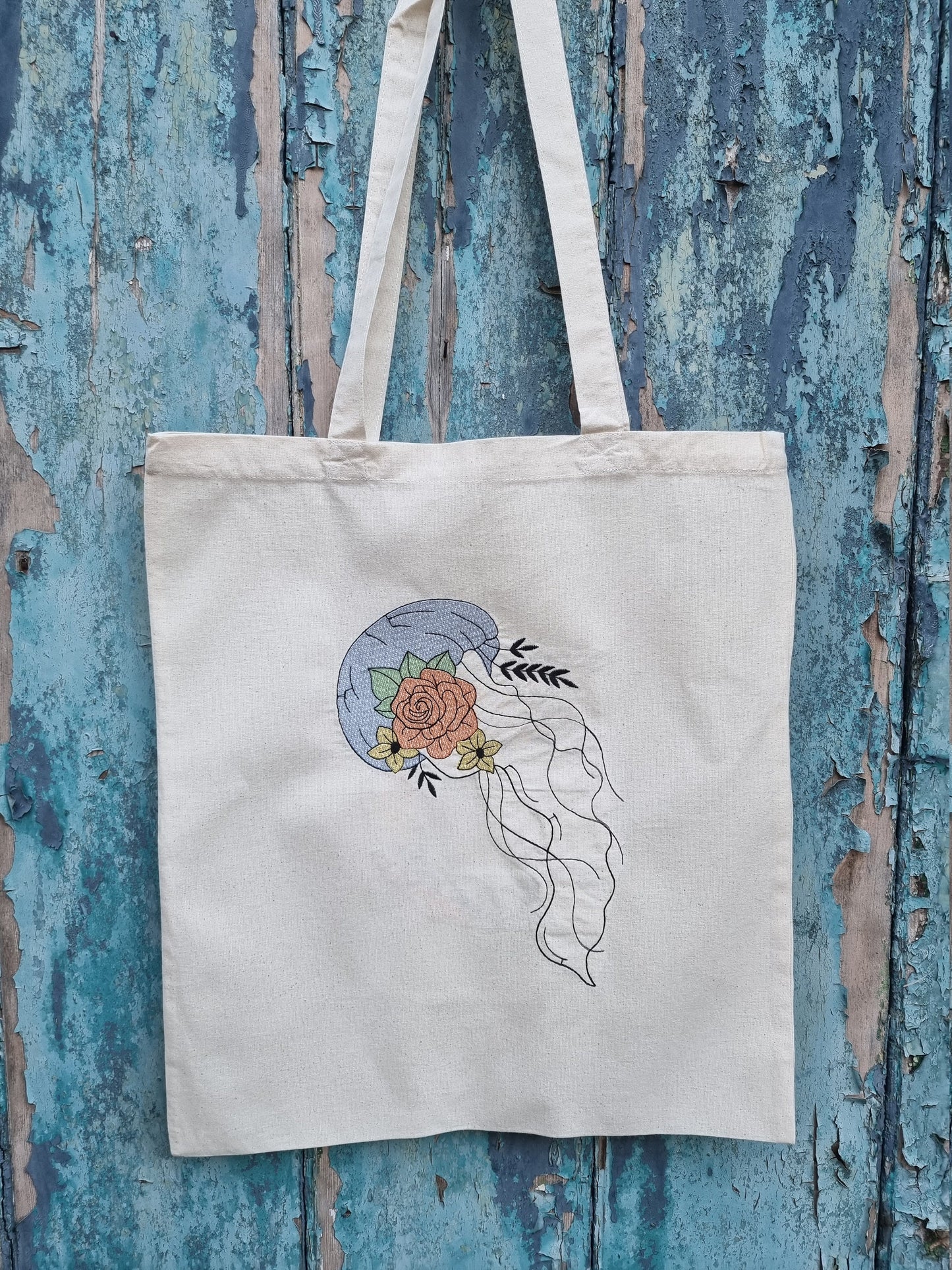 Floral Jellyfish | Embroidered Tote