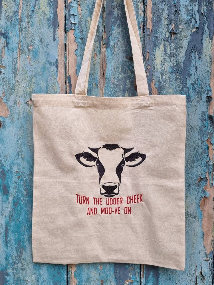 Funny Moo-ve On Cow | Embroidered Tote Bag