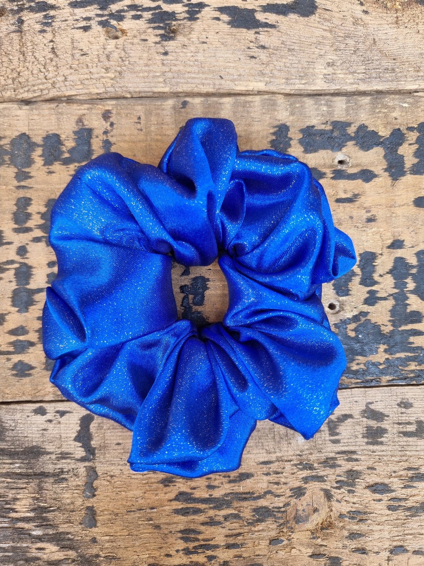 Royal Blue Glitter Satin Scrunchie | Hair Tie