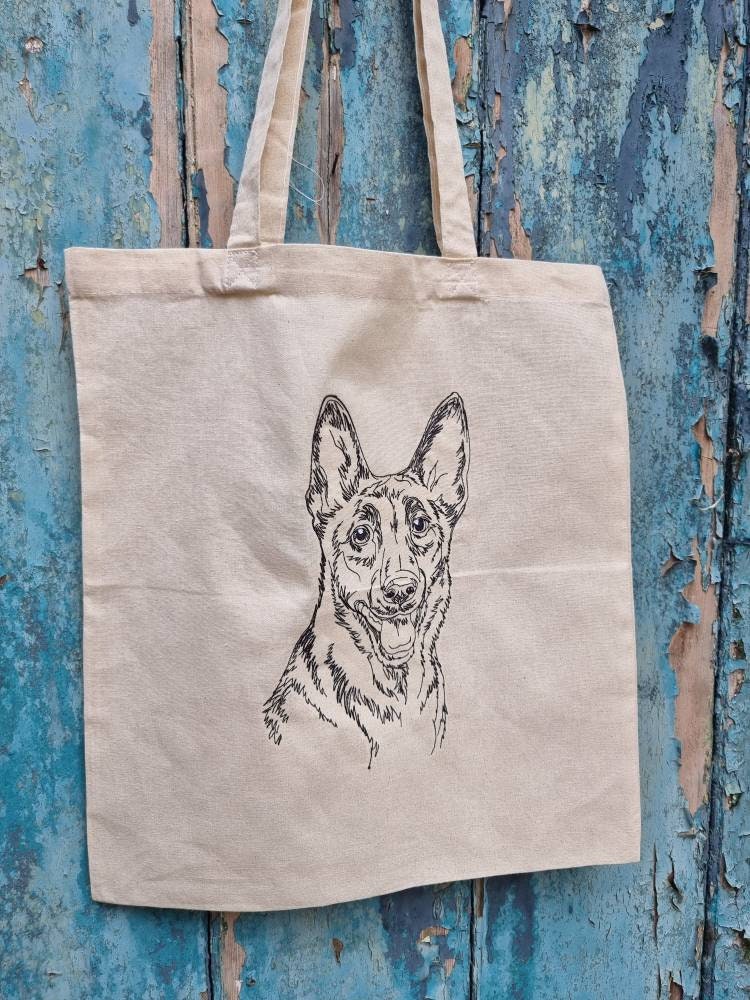 German Shepherd Sketch | Embroidered Tote Bag