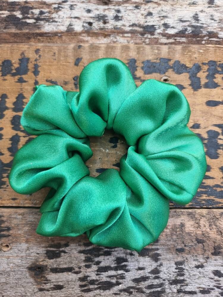 Bright Green Crepe Satin Scrunchie | Hair Tie