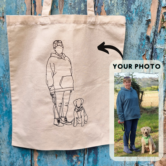 Custom Line Art Photo | Embroidered Tote Bag