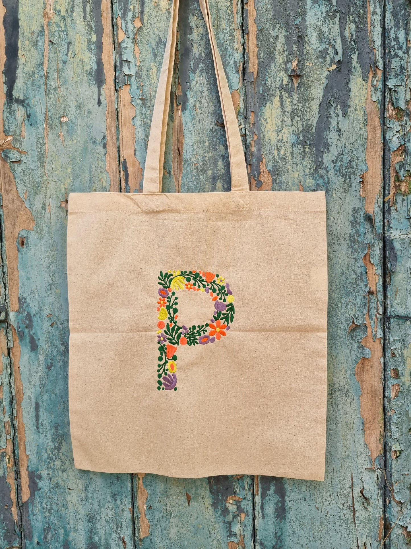 Floral Initial |  Embroidered Tote Bag
