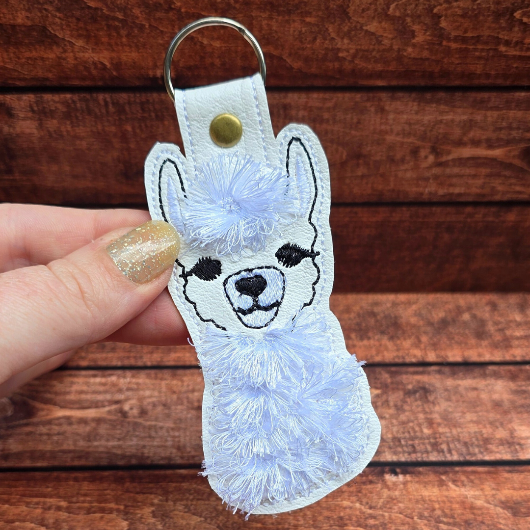 Fluffy Alpaca | Embroidered Keychain