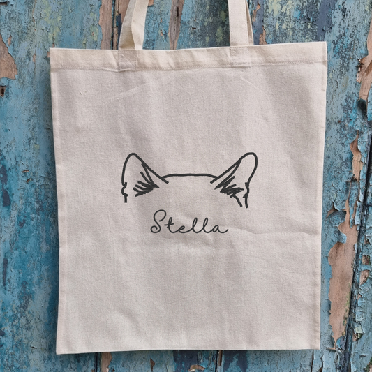 Personalised Cat Ears | Embroidered Tote Bag