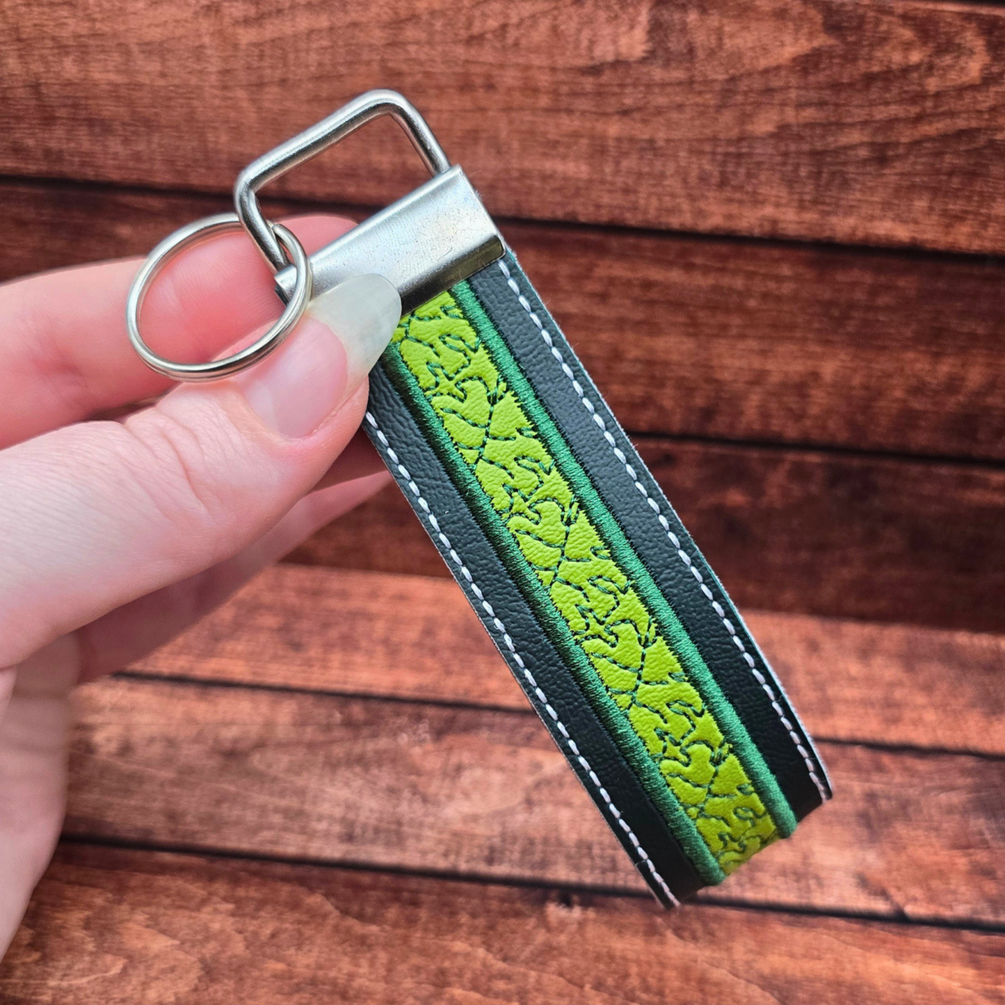 Greens | Embroidered Wristlet Keychain