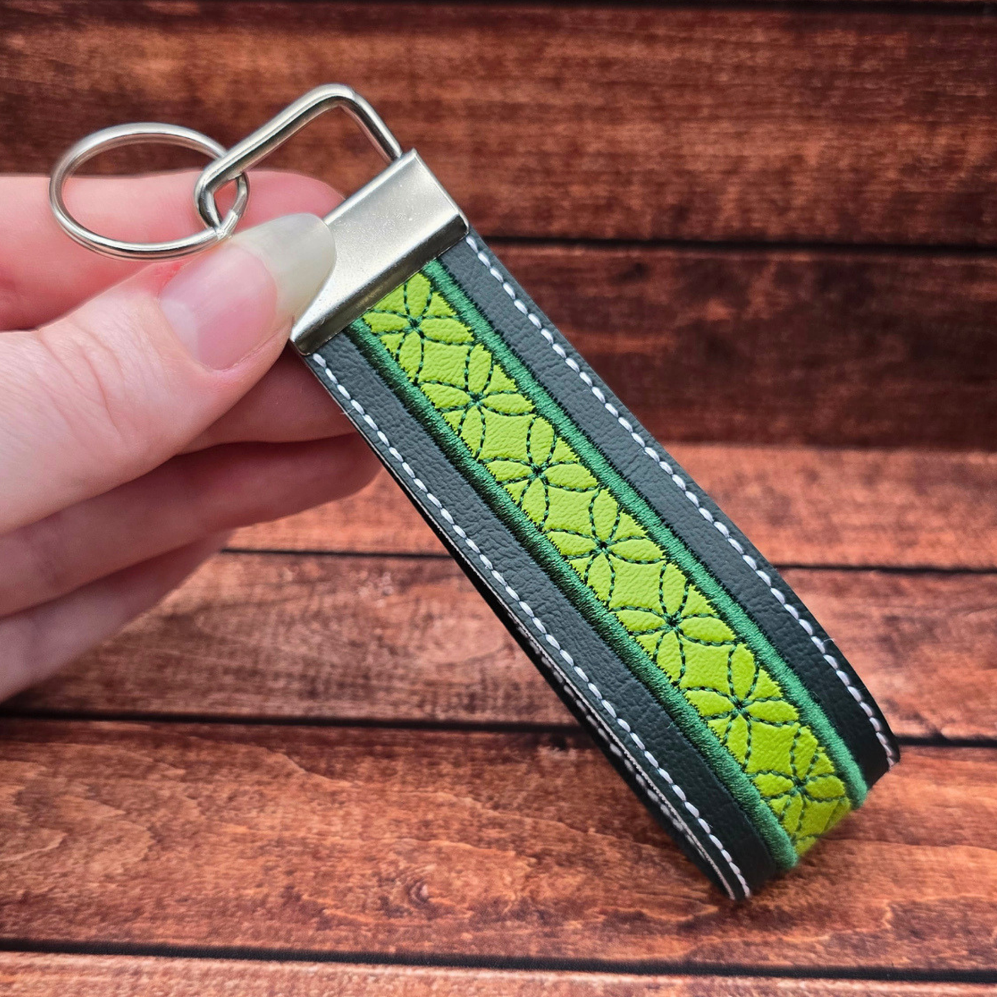 Greens | Embroidered Wristlet Keychain