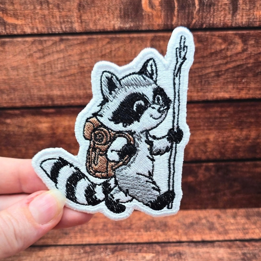 Hiking Racoon | Iron on Patch