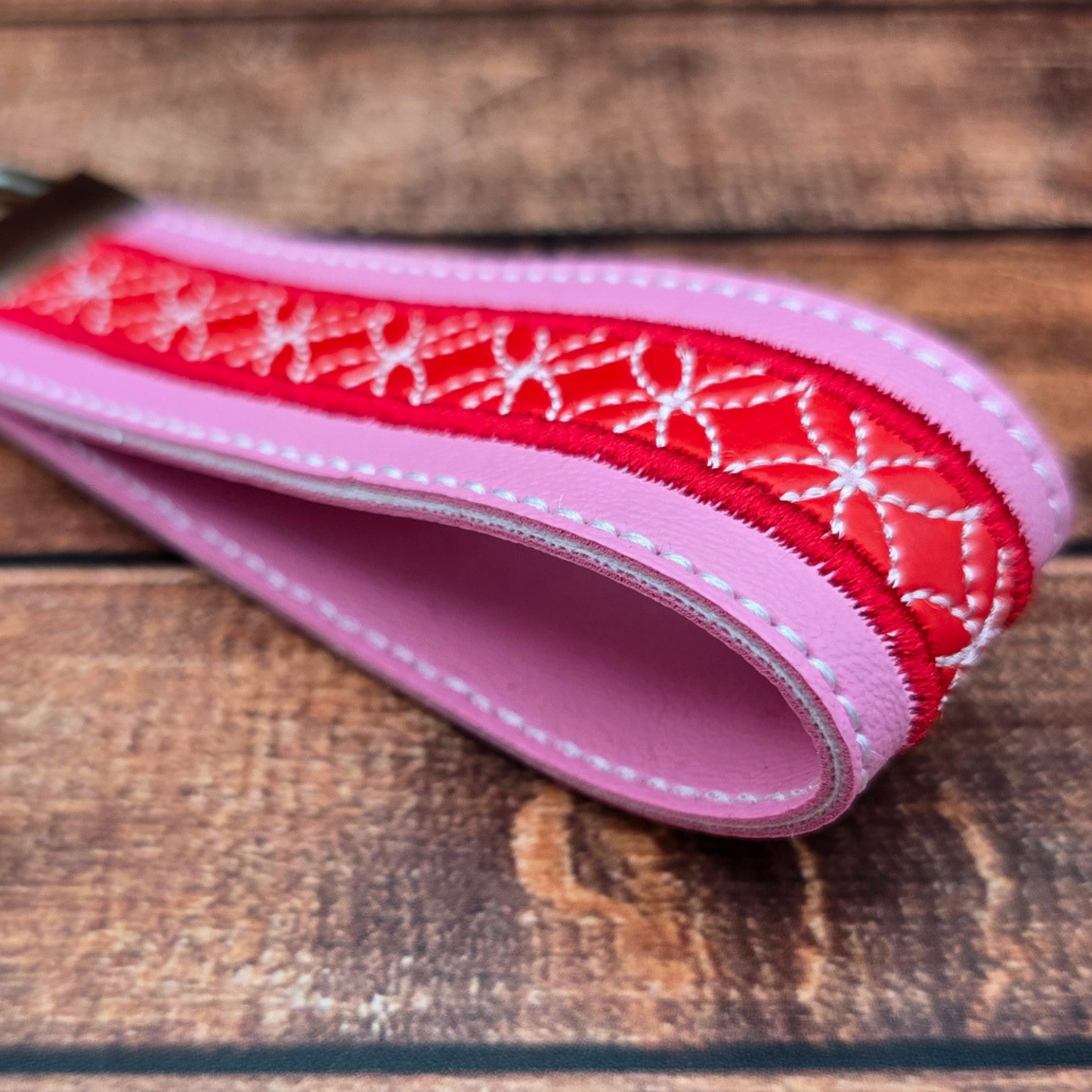 Pink and Red | Embroidered Wristlet Keychain