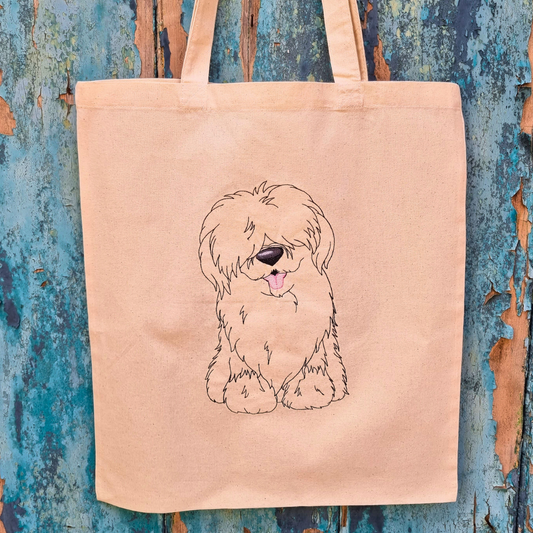 Old English Sheepdog Line Art | Embroidered Tote Bag