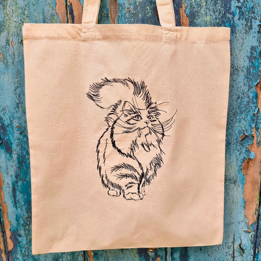 Cute Line Art Cat | Embroidered Tote Bag