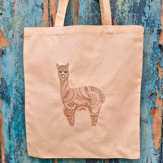 Henna Style Llama Line Art | Embroidered Tote Bag