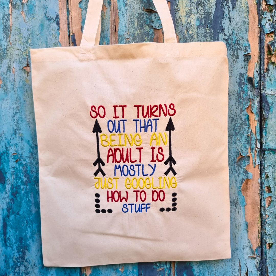 Adulting is just... | Embroidered Tote Bag
