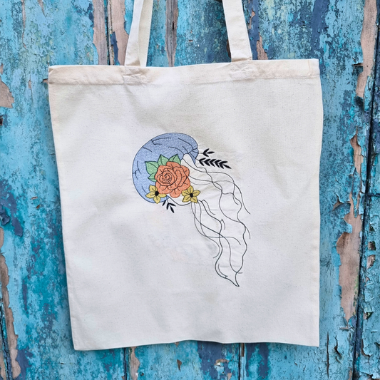 Floral Jellyfish | Embroidered Tote