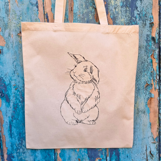 Line Art Cute Bunny | Embroidered Tote Bag