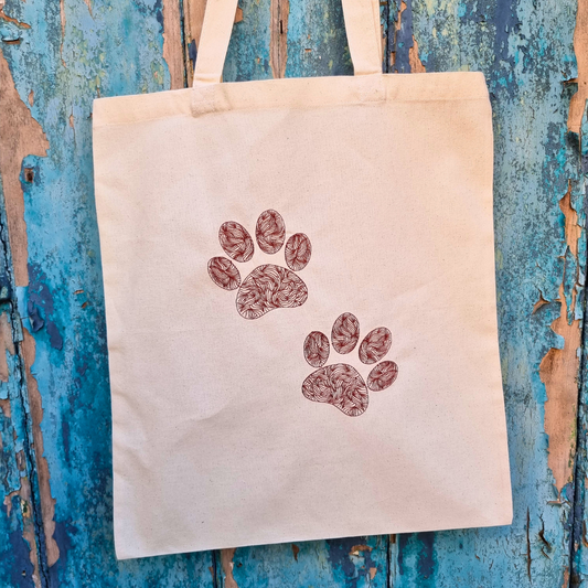 Line Art Paw Prints | Embroidered Tote Bag