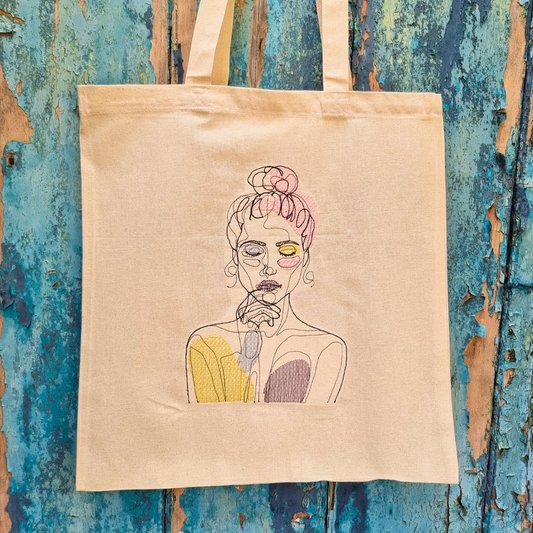 Line Art Arty Lady | Embroidered Tote Bag