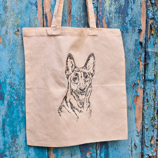 German Shepherd Sketch | Embroidered Tote Bag
