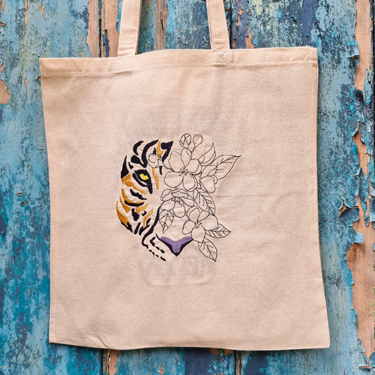 Floral Tiger | Embroidered Tote Bag