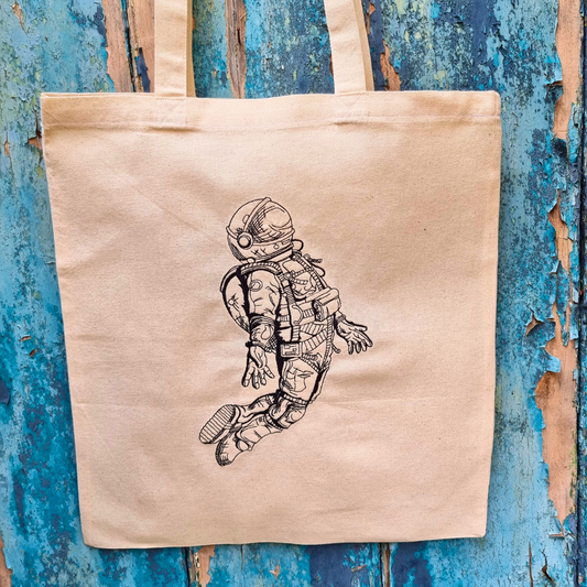 Line Art Cosmic Spaceman | Embroidered Tote Bag