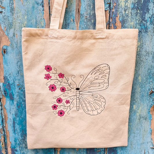Floral Butterfly | Embroidered Tote Bag